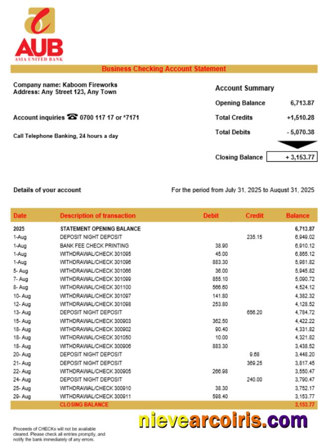 Asia United Bank (AUB) company statement